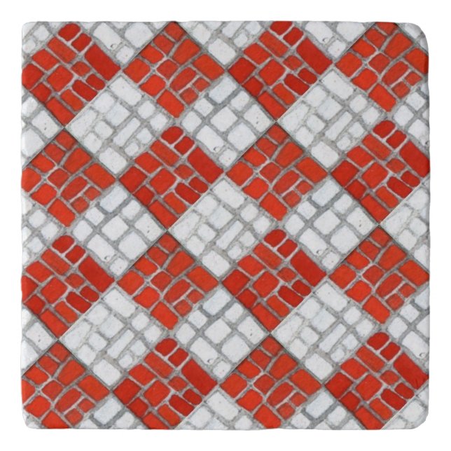RED CHECK MOSAIC Marble Stone Trivet (Front)