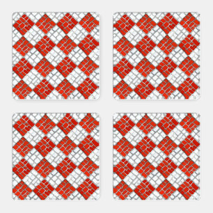 RED CHECK MOSAIC Square Acrylic Coasters