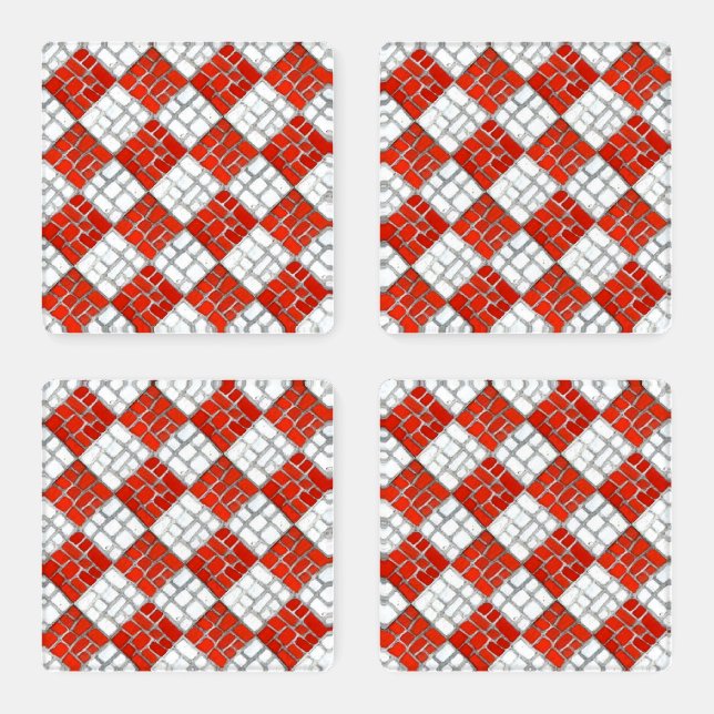 RED CHECK MOSAIC Square Acrylic Coasters (Set)