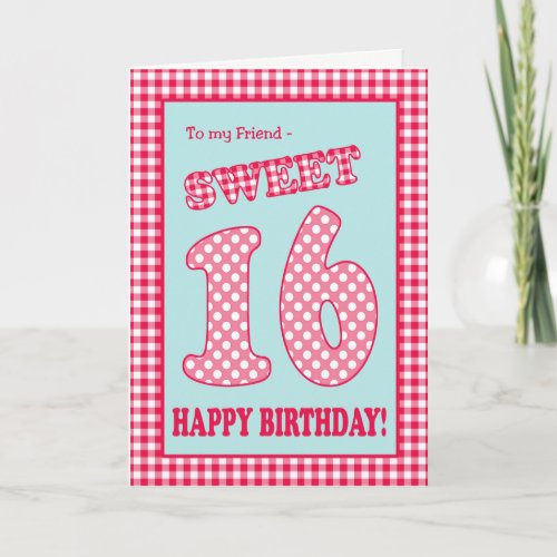 Red Check Polkas Sweet 16th Birthday for Friend Invitation