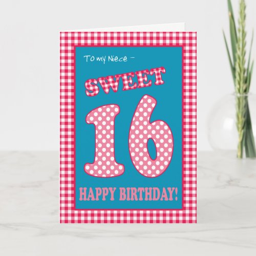 Red Check Polkas Sweet 16th Birthday for Niece Invitation