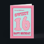 Red Check Polkas Sweet 16th Birthday Girlfriend Invitation<br><div class="desc">A Sweet 16th Birthday Card for a Girlfriend,  with a pretty,  retro feel. The letters,  numbers and border are in red and white check gingham and polka dots on a sky blue background. You can change the inside message if you wish.</div>