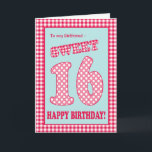Red Check Polkas Sweet 16th Birthday Girlfriend Invitation<br><div class="desc">A Sweet 16th Birthday Card for a Girlfriend,  with a pretty,  retro feel. The letters,  numbers and border are in red and white check gingham and polka dots on a sky blue background. You can change the inside message if you wish.</div>