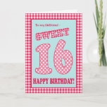 Red Check Polkas Sweet 16th Birthday Girlfriend Invitation<br><div class="desc">A Sweet 16th Birthday Card for a Girlfriend,  with a pretty,  retro feel. The letters,  numbers and border are in red and white check gingham and polka dots on a sky blue background. You can change the inside message if you wish.</div>