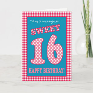 Red Check Polkas Sweet 16th Birthday Granddaughter Invitation