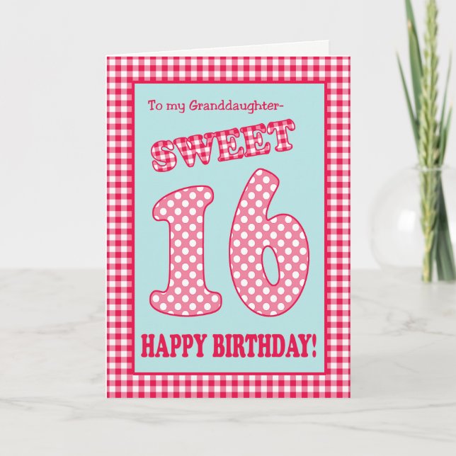 Red Check Polkas Sweet 16th Birthday Granddaughter Invitation (Front)