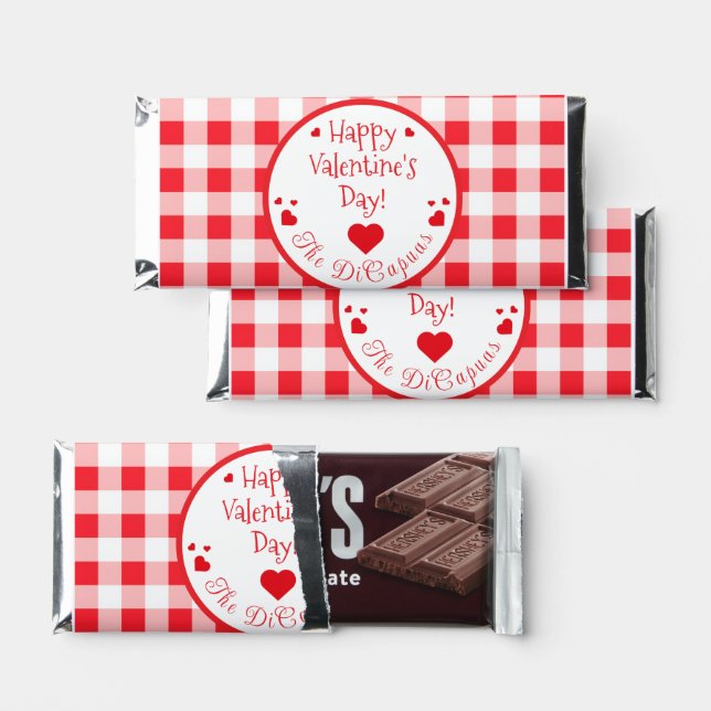 Red Check Red Hearts Fun Valentine's Day  Hershey Bar Favors (Front)