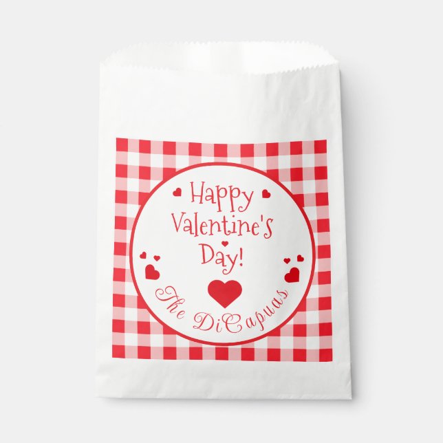 Red Check Red Hearts Valentine's Day Favor Bag (Front)