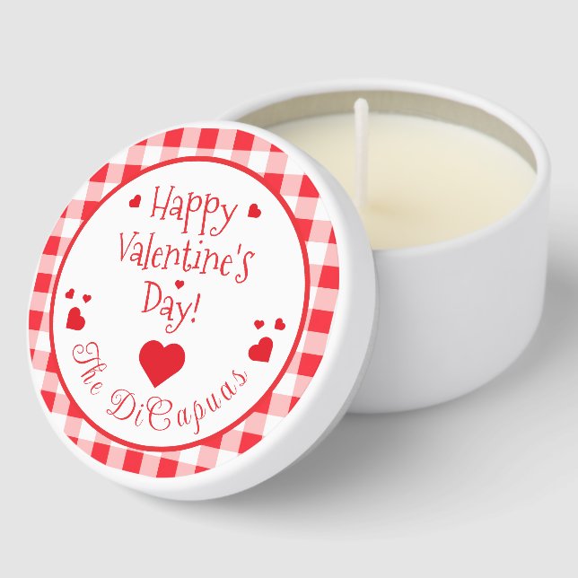 Red Check Red Hearts Valentine's Day Mini Candle Favors (Corner)