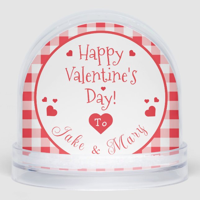 Red Check Red Hearts Valentine's Day PHOTO Snow Globe (Front)
