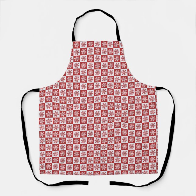 Red Check Snowflake Christmas Holiday Apron (Front)