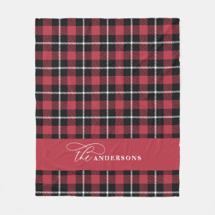 red check tartan script personalized family fleece blanket