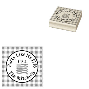 Red Check USA  Flag Party Like It's 1776 July 4th Rubber Stamp