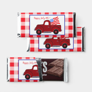 Red Check Vintage Truck American Flag July 4th Hershey Bar Favors