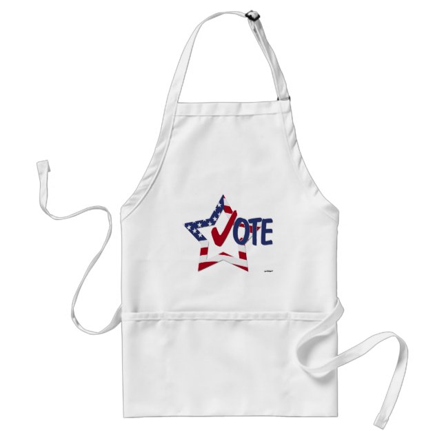 Red Check VOTE with US Flag Star Adult Apron (Front)