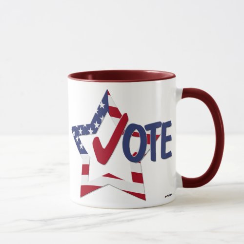 Red Check VOTE with US Flag Star Mug