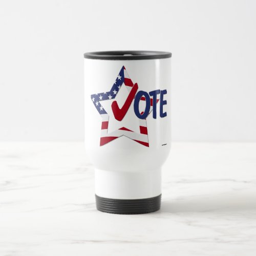 Red Check VOTE with US Flag Star Travel Mug