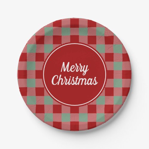 Red Checked Buffalo Plaid Merry Christmas Paper Plates