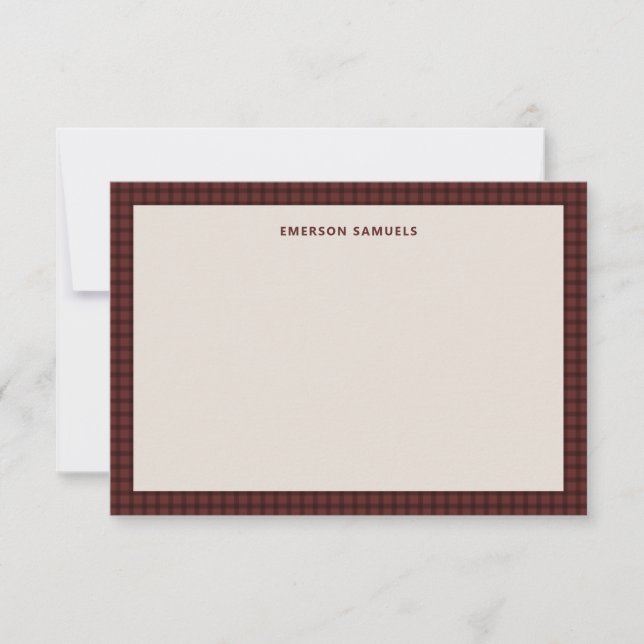 Red checked frame simple classic personalized note card (Front)