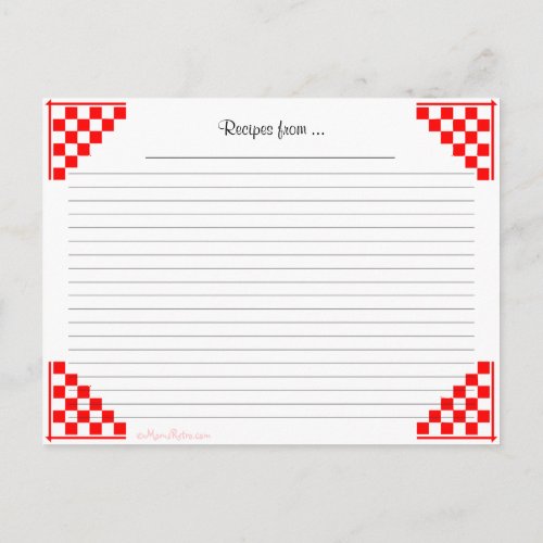 Red Checked Ruled Recipe Card Kitchen Equivalents