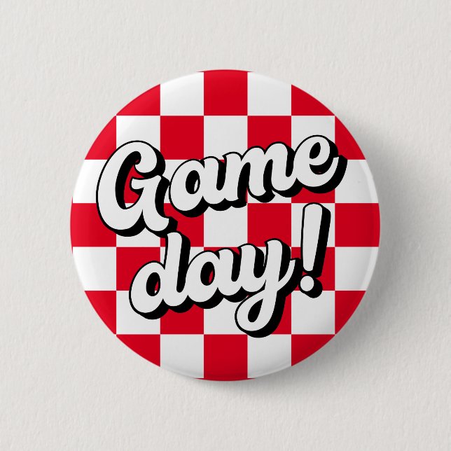Red Checker Game Day College Sorority Button (Front)