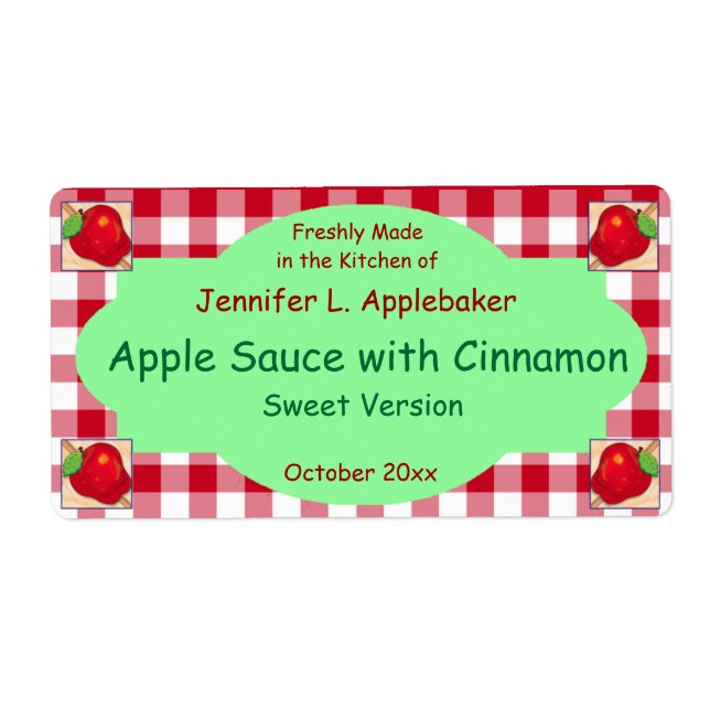Red Checkerboard and Apple Canning Jar Label (Front)