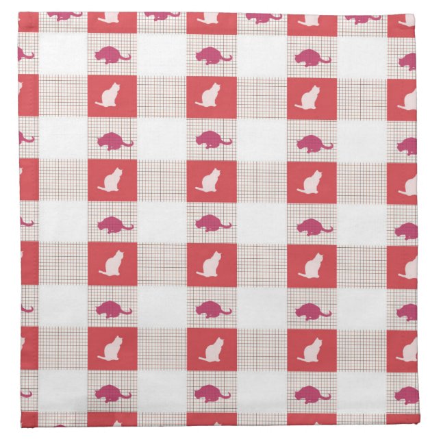Red Checkerboard Cat Pattern Napkin (Front)