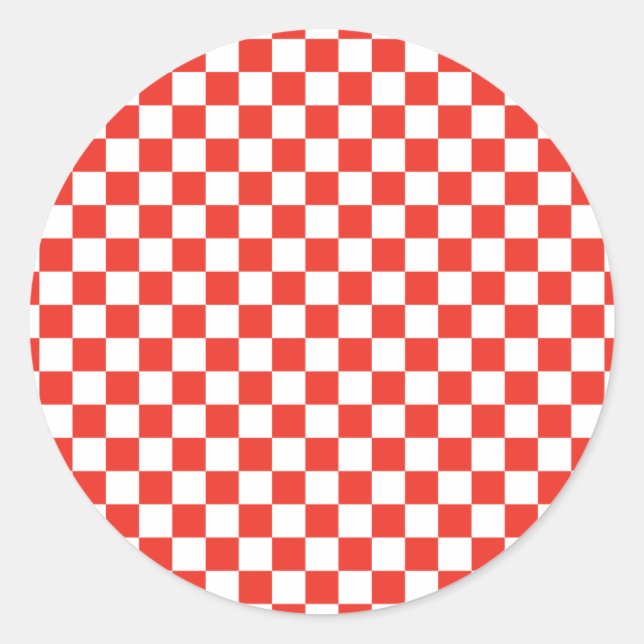 Red Checkerboard Classic Round Sticker (Front)