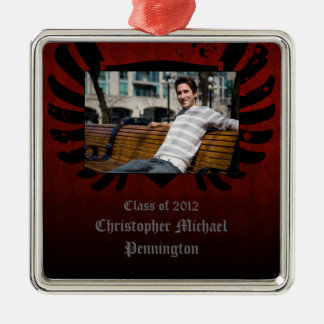 Red checkerboard grunge graduation square ornament