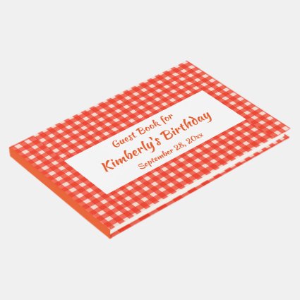 Red Checkerboard Pattern Birthday Party Guest Book