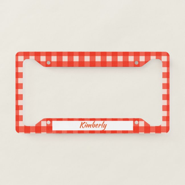 Red Checkerboard Pattern License Plate Frame