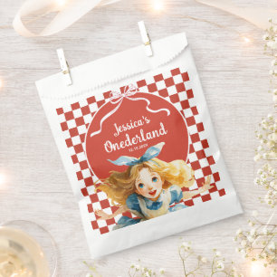 Red Checkered Alice in ONEDERLAND 1st Birthday  Favor Bag