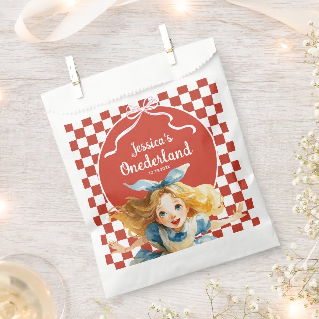 Red Checkered Alice in ONEDERLAND 1st Birthday  Favor Bag (Clipped)