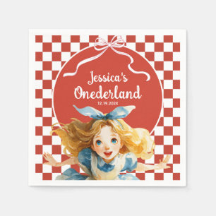 Red Checkered Alice in ONEDERLAND 1st Birthday Napkins