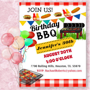 Red Checkered BBQ Birthday Invitation