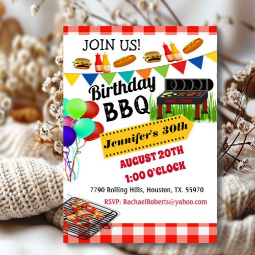 Red Checkered BBQ Birthday  Invitation