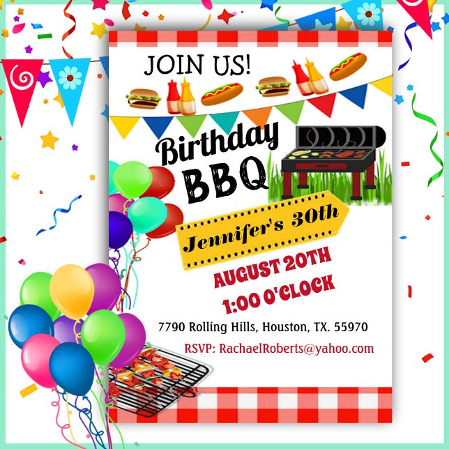 Red Checkered BBQ Birthday  Invitation (Creator Uploaded)