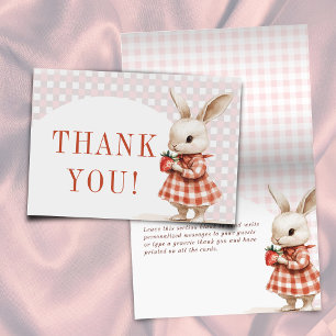 Red Checkered Berry Sweet Bunny Baby Shower Letterpress Thank You Card