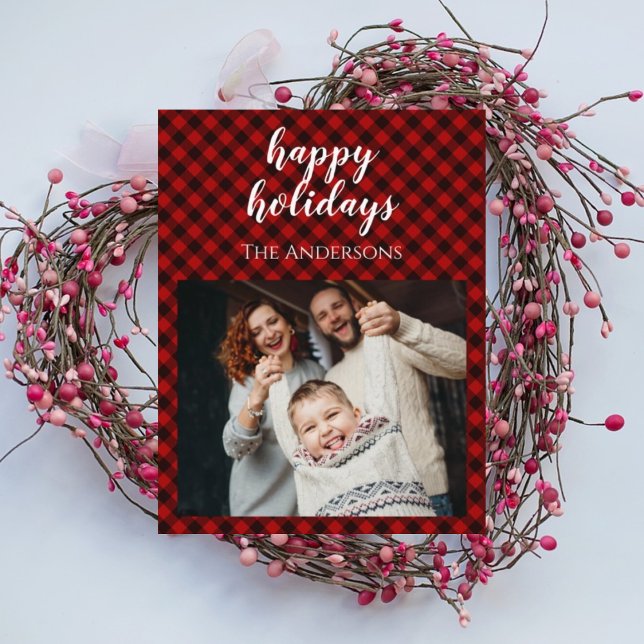 Red checkered Christmas family celebration card (Creator Uploaded)