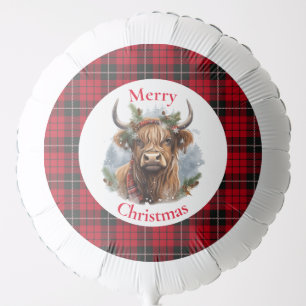 Red Checkered Christmas Highlander Cow Balloon
