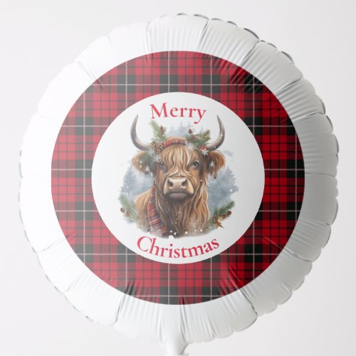 Red Checkered Christmas Highlander Cow Balloon