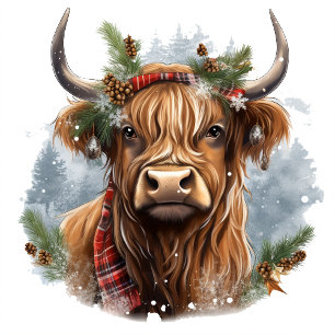 Red Checkered Christmas Highlander Cow Gift Box
