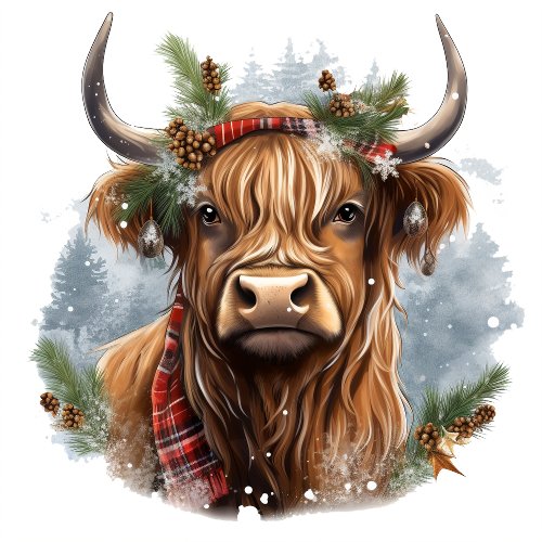 Red Checkered Christmas Highlander Cow Gift Box