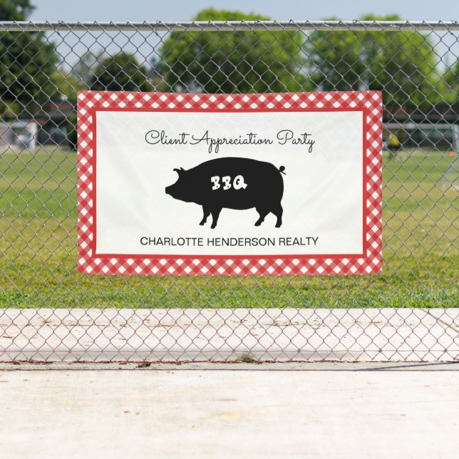 Red Checkered Client Appreciation BBQ Party Banner (Insitu)