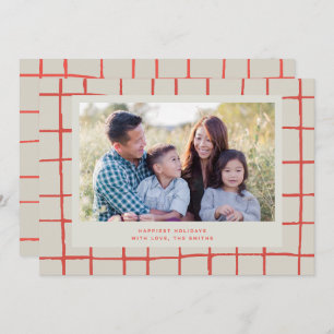 Red Checkered Cute Photo Holiday Card