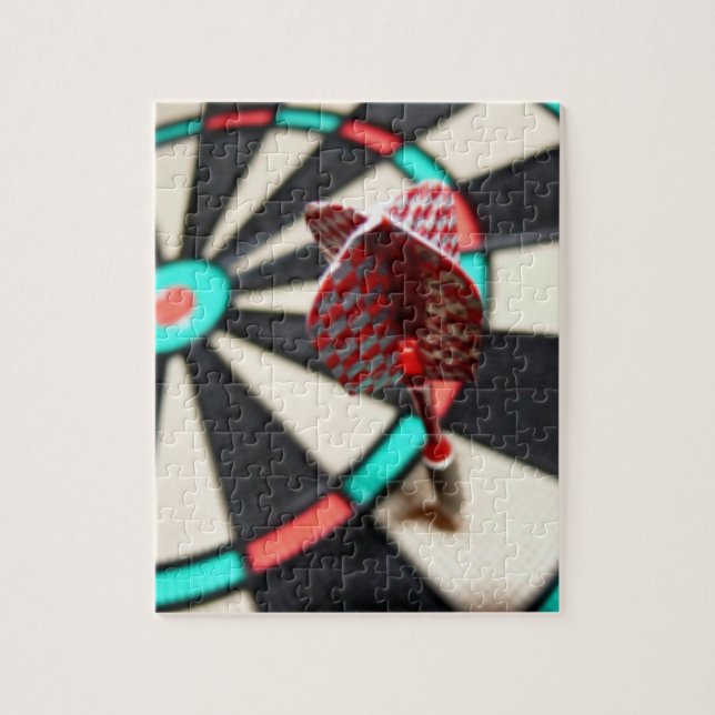 Red checkered dart on dartboard jigsaw puzzle (Vertical)