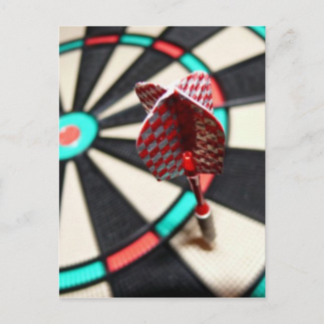 Red checkered dart on dartboard postcard (Front)