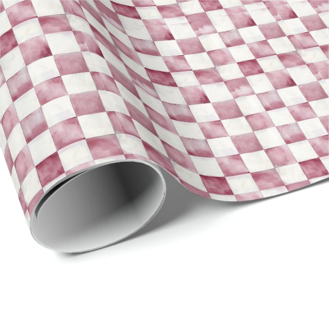 Red Checkered Decorative Gift Wrap Paper (Roll Corner)