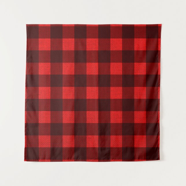 Red Checkered Fabric Background Texture Tapestry (Front)