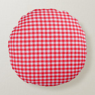 Red checkered fabric closeup , tablecloth texture round pillow
